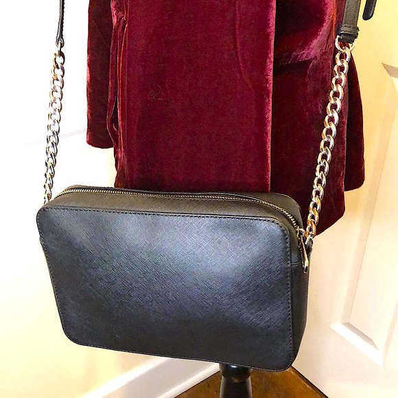 MICHAEL KORS Perforated Black Saffiano Crossbody with Silver Chain Leather Strap - Picture 8 of 15